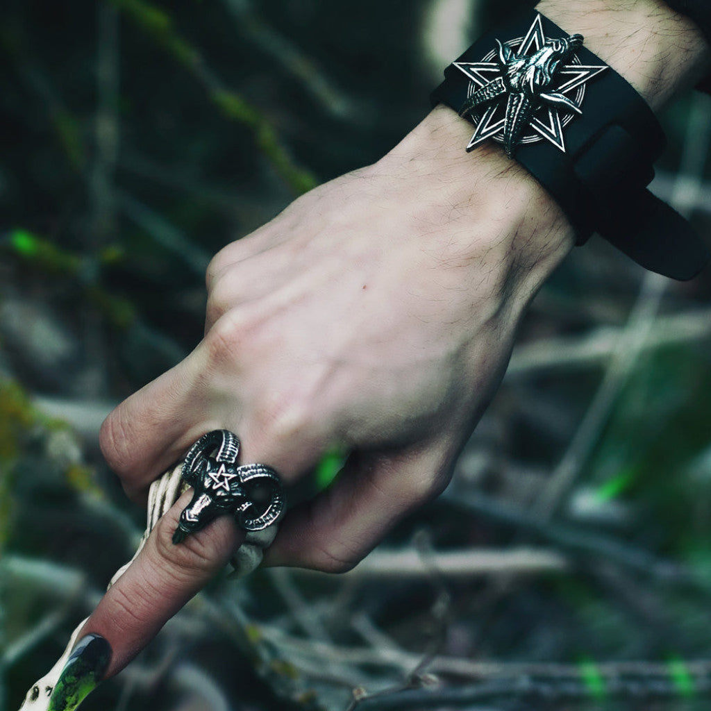 Alchemy Gothic Baphomet Leather Wriststrap/Bracelet (A138)