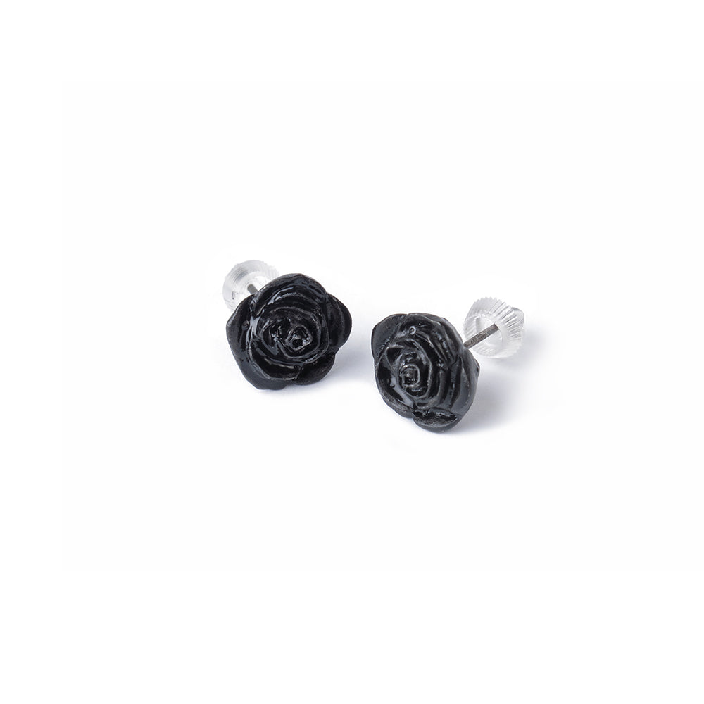 Alchemy Gothic Black Rose Studs Pair of Stud Earrings (E339)