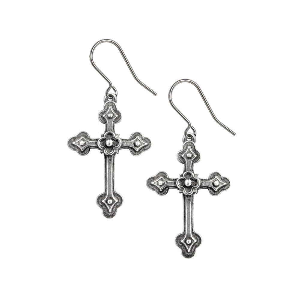 Alchemy Gothic Gothic Devotion Crosses Pair of Dropper Earrings (E464)