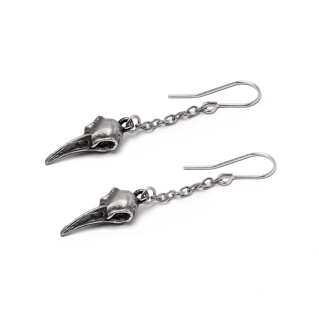 Alchemy Gothic Rabenschadel Schlenker Pair of Dropper Earrings (E473)