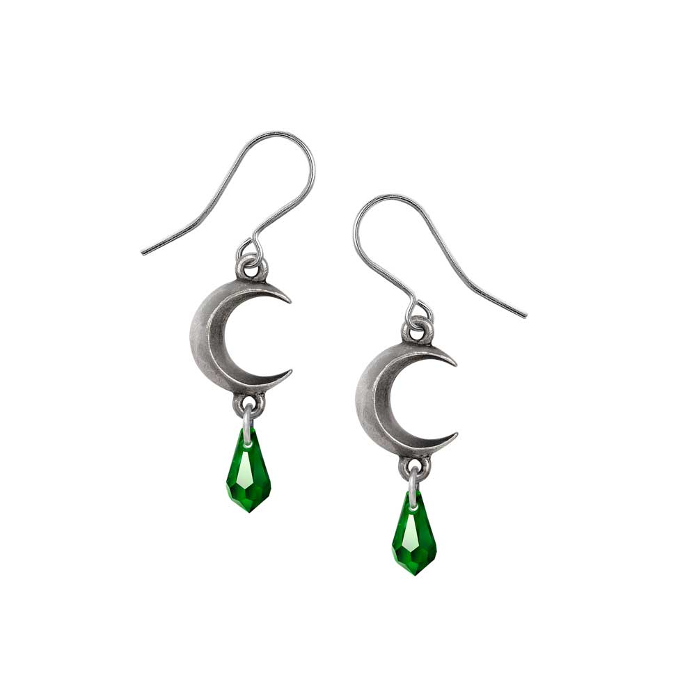 Alchemy Gothic Tears of the Moon - Green Pair of Dropper Earrings (E477G)