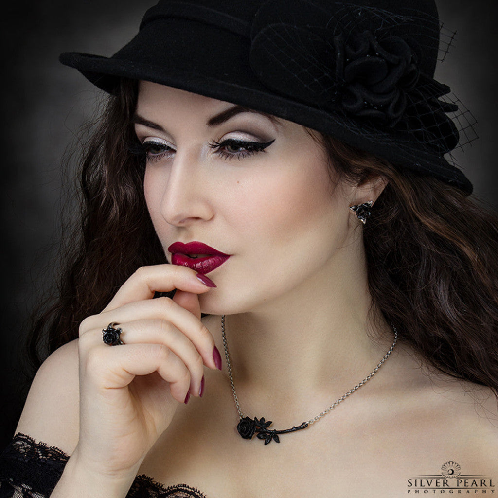 Alchemy Gothic Black Rose Enigma Necklace (P913)