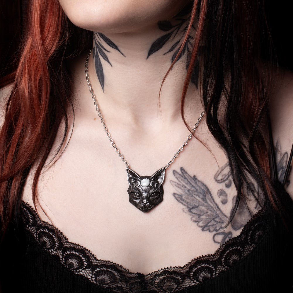 Alchemy Gothic Mystic Moon Cat Pendant (P988)