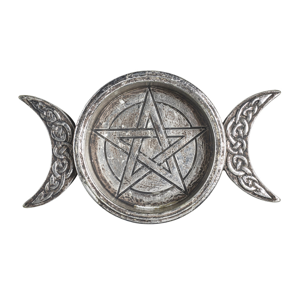 Alchemy Gothic Triple Moon Trinket Dish / Candle Holder (V85)