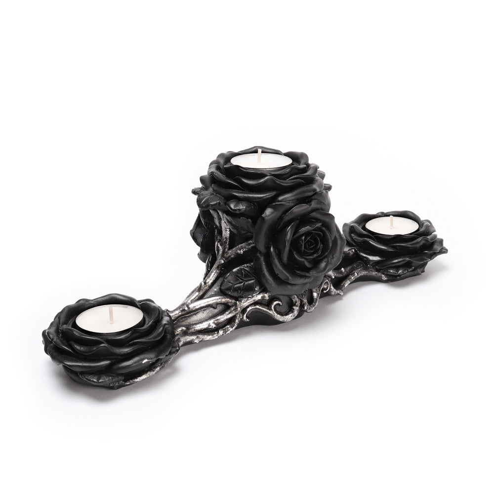Alchemy Gothic Black Rose Triple T-Light Holder (V96)