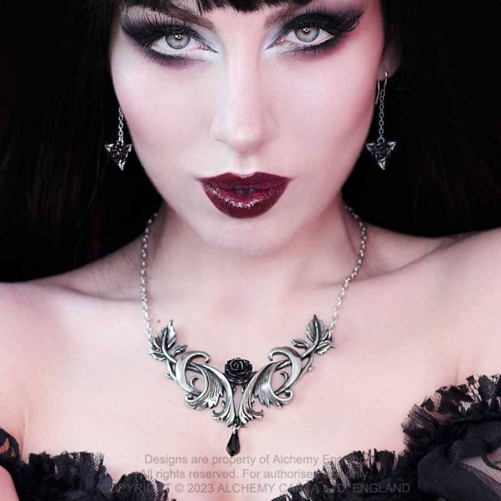 Alchemy Gothic Black Rose Pair of Dropper Earrings (E472)