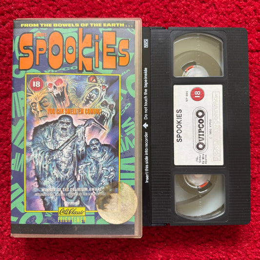 Spookies VHS 1986 horror film by Horror Stock, featuring iconic cover art for collectors to buy Spookies VHS 1986.