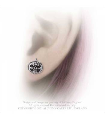 Alchemy Gothic Pumpkin Skull Pair of Stud Earrings (E450)