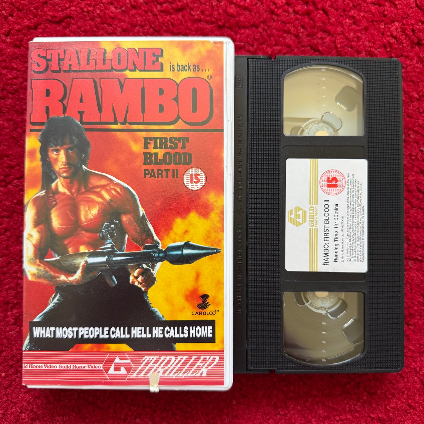 Rambo 2 VHS featuring Stallone with a rifle on the cover of First Blood Part II