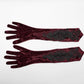 Punk Rave Selene Embroidered Velvet Gloves in Crimson