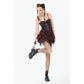 Dark in Love Red-Black Plaid Leather Layered Punk Sweetcore Dress