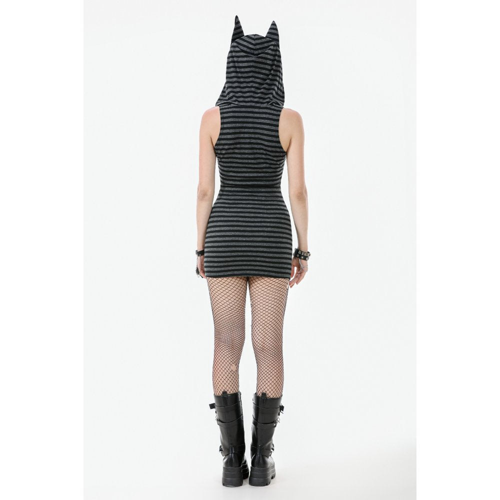 Dark In Love Salem Striped Cat Ear Hoodie Dress - Size UK 22 Left Only!