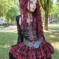 Dark in Love Red-Black Plaid Leather Layered Punk Sweetcore Dress