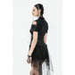 Dark in Love Draven Layered Mesh & Faux Leather Waist Cincher Skirt