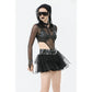 Dark in Love Bonded Tulle Layered Goth Mini Skirt in Black