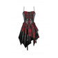 Dark in Love Red Tartan Corset Punk Dress with Handkerchief Skirt