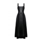 Dark in Love Lux Black Velvet Horn Embroidery Maxi Dress