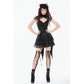 Black Floral Lace High-Neck Gothic Shoulder-Mantle Corset Top