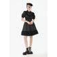 Dark in Love Belladonna Lace-Up High Collar Puff Sleeve Goth Dress  in Black