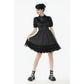 Dark in Love Belladonna Lace-Up High Collar Puff Sleeve Goth Dress  in Black