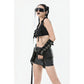 Dark in Love Evangeline Buckled Utility Crop Top in Black