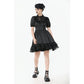 Dark in Love Belladonna Lace-Up High Collar Puff Sleeve Goth Dress  in Black