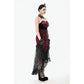 Dark in Love Crimson Queen Lace High-Low Goth Skirt in Burgundy & Black