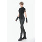 Dark in Love Ruptured Lace-Up Goth Shirt - D-Ring Hardware & Handkerchief Hem