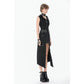 Dark in Love Punk Layered Pocket Cutout Belted Long Skirt