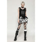 Dark in Love Quinn Punk Black and White Checkered Asymmetrical Messy Net Skirt
