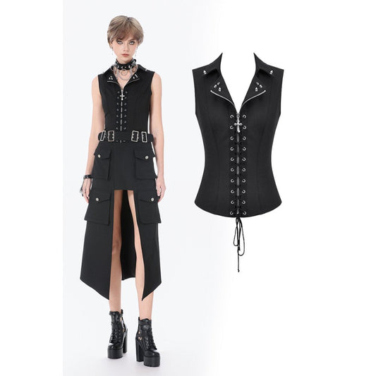 Dark in Love Punk Studded Lace-Up Vest - Alternative Top in Black