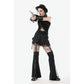 Dark in Love Morrigan One-Shoulder Lace Goth Top in Black