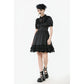 Dark in Love Belladonna Lace-Up High Collar Puff Sleeve Goth Dress  in Black