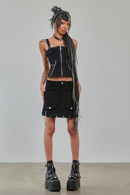Banned Apparel Gothic Cargo Skirt Black Zip Off Punk Style
