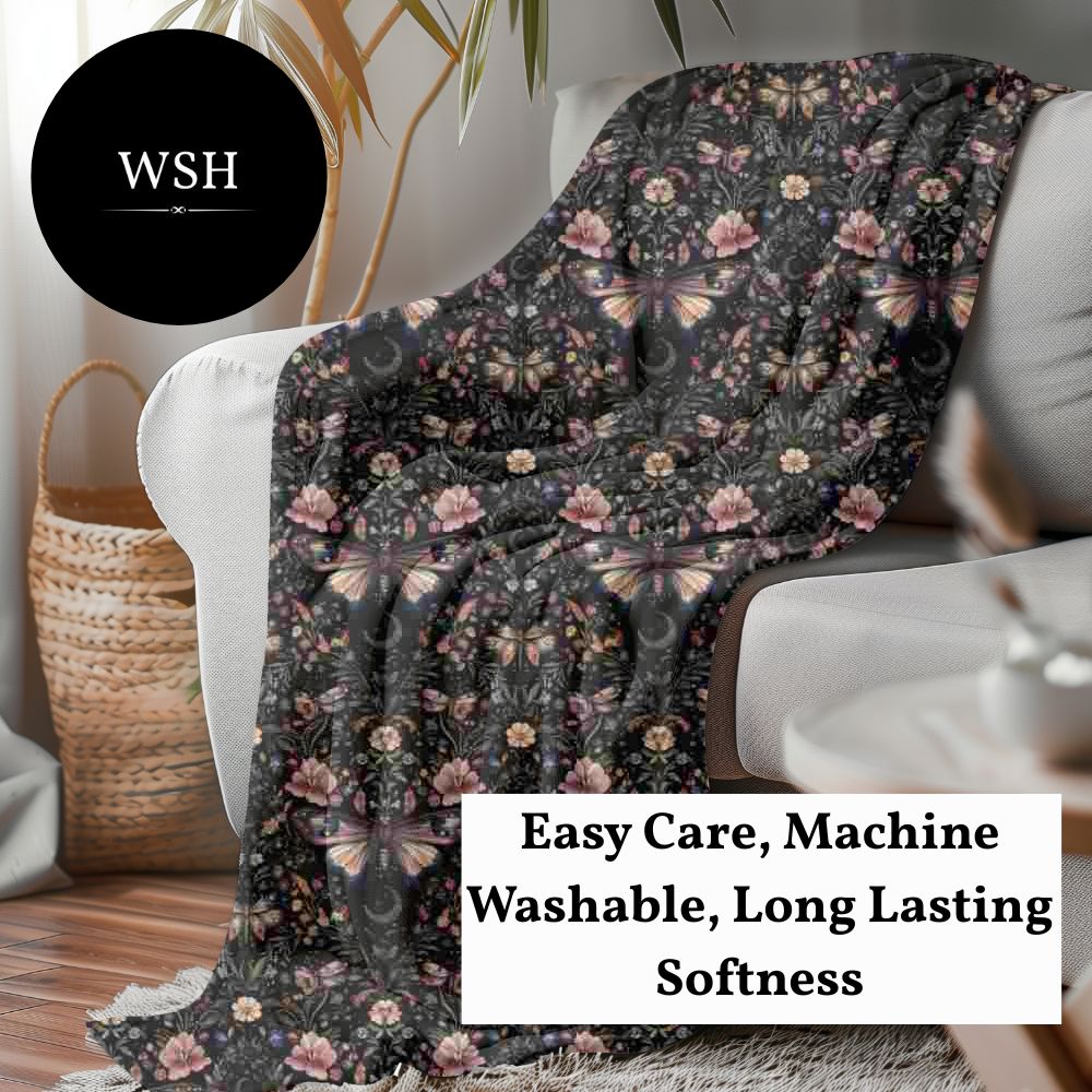 Gothic Fleece Blanket - Butterfly Moon - Luxury Twin / Double Velveteen Fleece Blanket