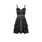 Dark In Love Goth Womenswear Ariella Strap Dress in Black Faux Leather with Ruffles