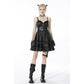 Dark In Love Goth Womenswear Ariella Strap Dress in Black Faux Leather with Ruffles