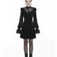 Dark In Love Avina Black Velvet Dress - Gothic Lace Neckline Long Sleeve Dress