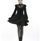 Dark In Love Avina Black Velvet Dress - Gothic Lace Neckline Long Sleeve Dress
