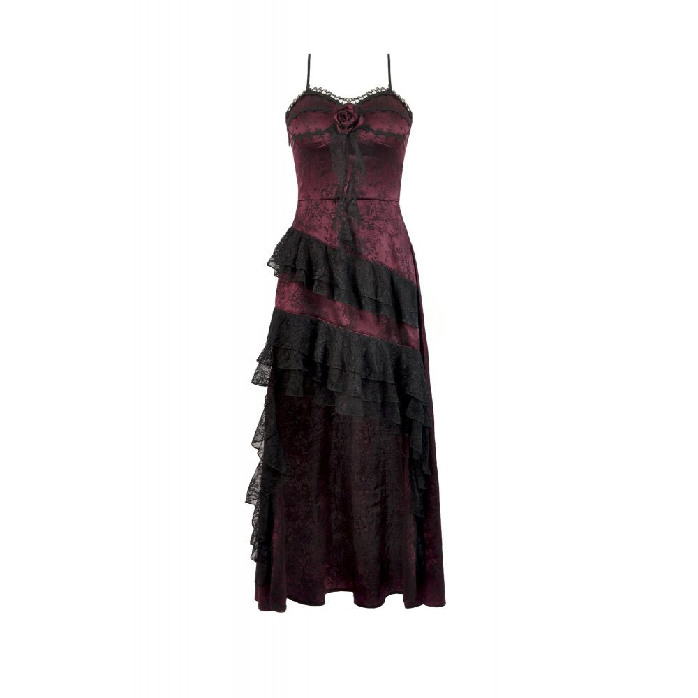 Dark in Love Belladonna Burgundy Brocade and Lace Dress