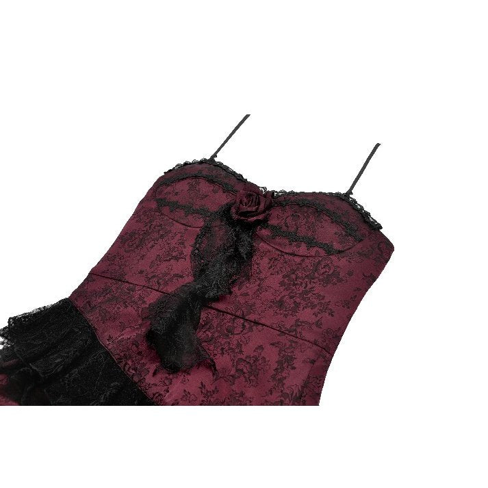 Dark in Love Belladonna Burgundy Brocade and Lace Dress