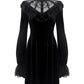 Dark In Love Avina Black Velvet Dress - Gothic Lace Neckline Long Sleeve Dress