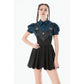 Dark in Love Dark Academia Striped Puff-Sleeve Blouse