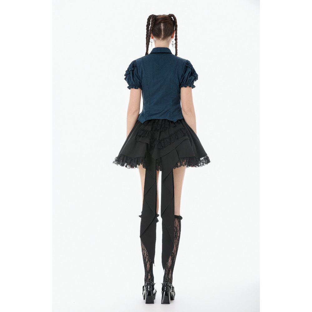Dark in Love Dark Academia Striped Puff-Sleeve Blouse