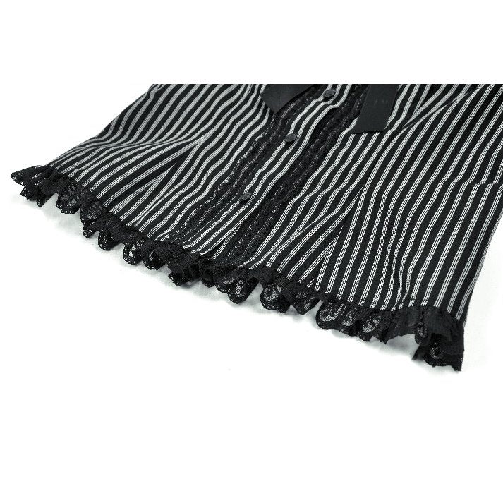 Dark in Love Gothic Peter Pan Collar Lace Shirt - Dark Academia Striped Cotton