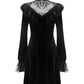 Dark In Love Avina Black Velvet Dress - Gothic Lace Neckline Long Sleeve Dress
