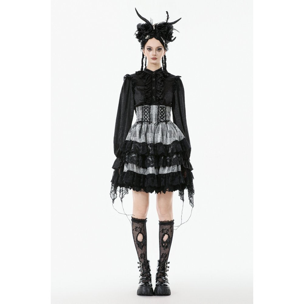 Dark in Love Hexa Layered Tartan Effect Lace Skirt