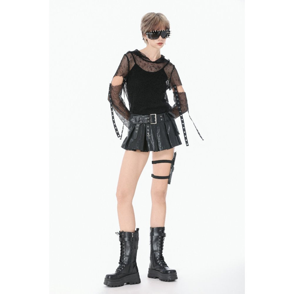 Dark in Love Punk Mesh Hollow-Out Hooded Mesh Top