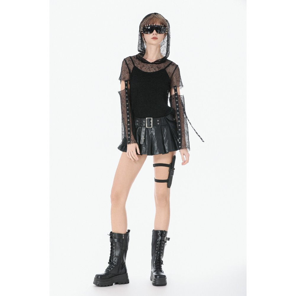 Dark in Love Punk Mesh Hollow-Out Hooded Mesh Top