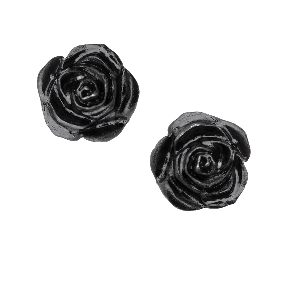 Alchemy Gothic Black Rose Studs Pair of Stud Earrings (E339)